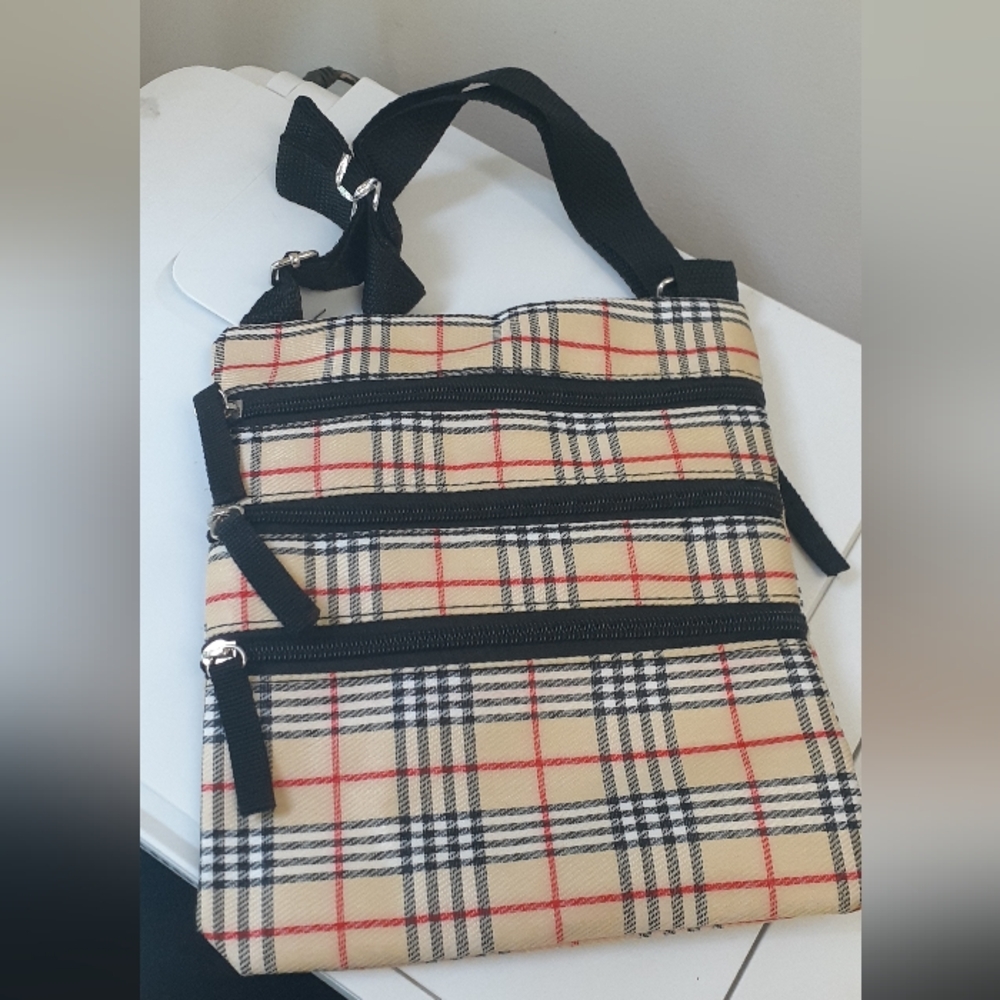 Plaid Crossbody Bag with Multiple Zippers